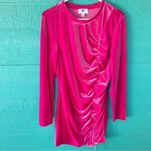 JUICY COUTURE SOFT PINK VELVET VELOUR RUCHED LONG SLEEVE DRESS SIZE XL